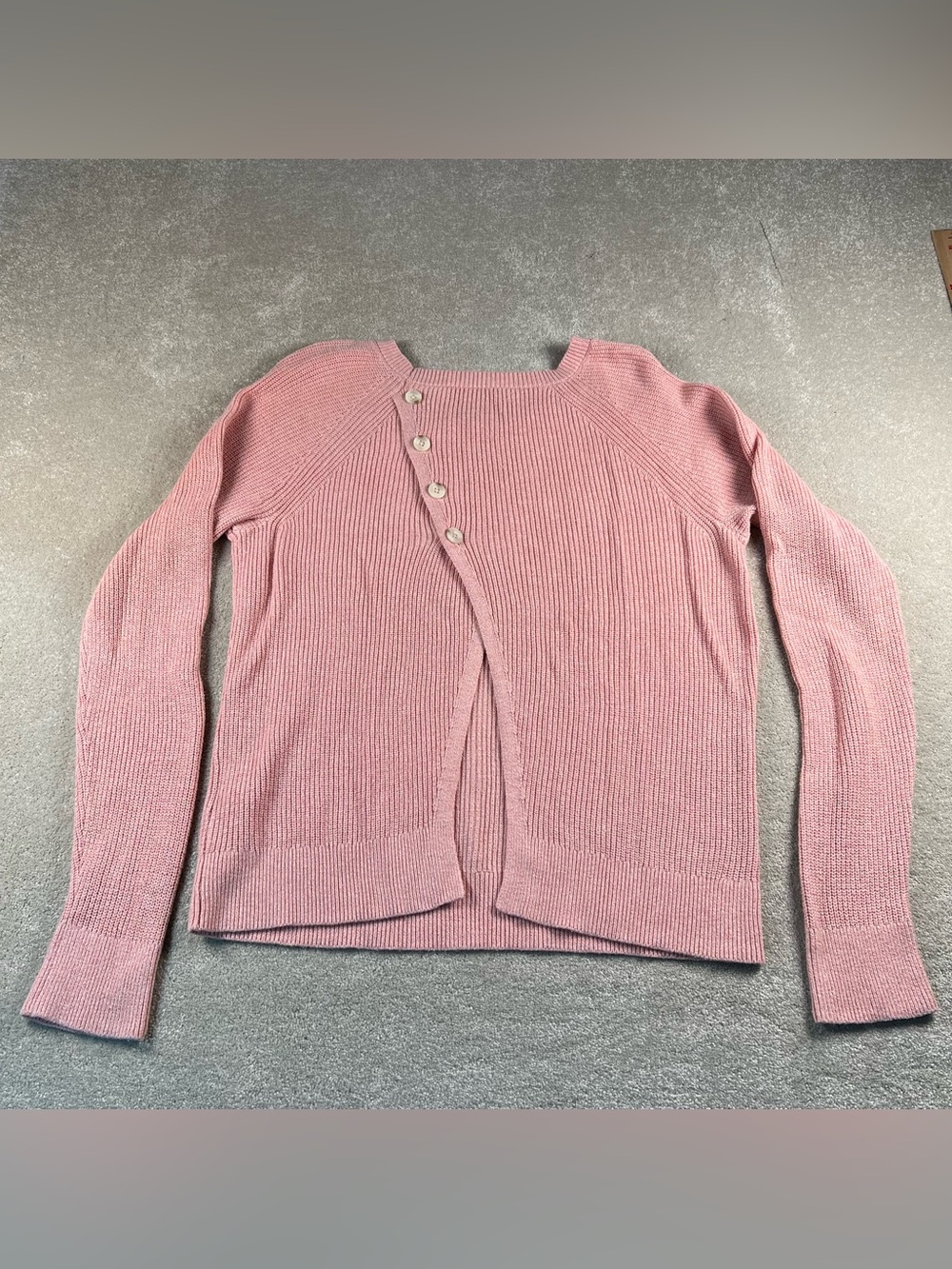Abercrombie Sweater Pink Knit Asymmetric Split Button Back Crew Women's Small